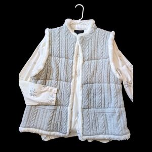 Talbots Glamourous Silver Cable knit Vest And Matching Ivory Long Sleeve  Top XL